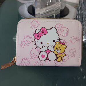 HELLO KITTY Pale Pink Kitty & Teddy Bear Gold Hardware Credit Card Wallet